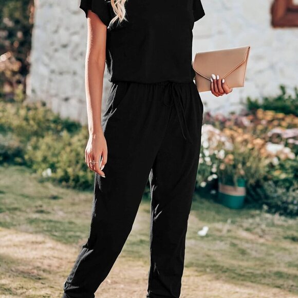 Women Jumpsuit Summer Casual Short Sleeve One Piece High Waist Comfortable - Picture 6 of 6